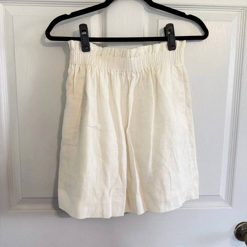 J Crew 100% Linen Elastic Waist Skirt Cream Ivory Size 2 - Picture 2 of 6
